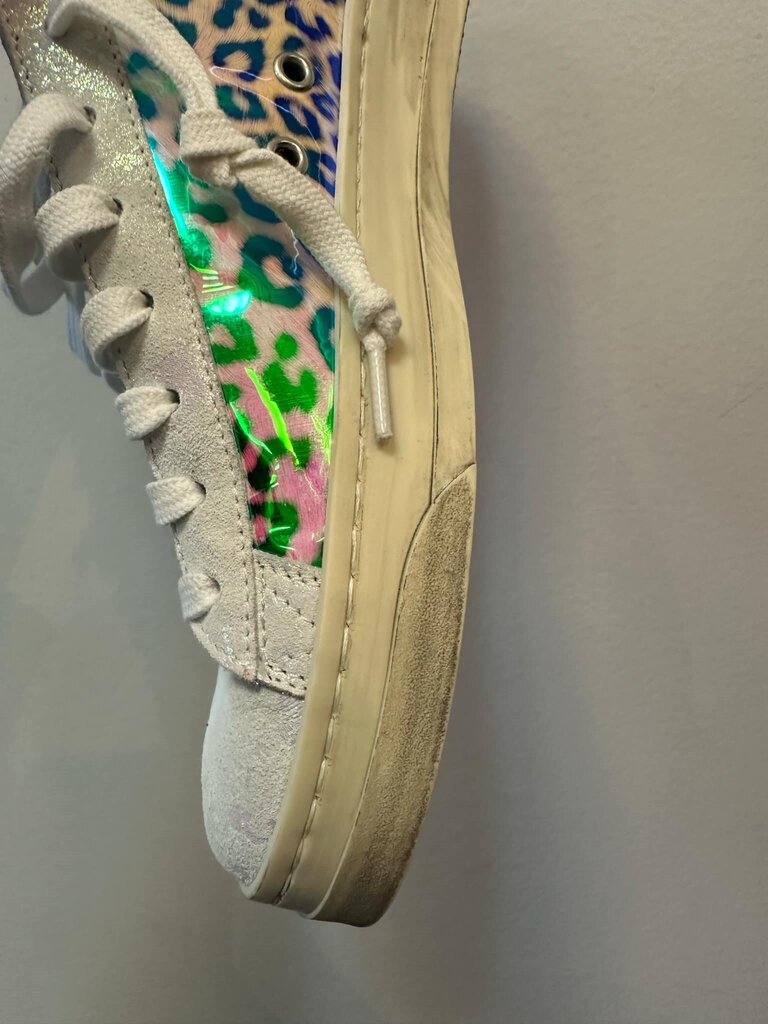 P448 Jack Leopard Print Holographic Low Top Sneakers - Size 37