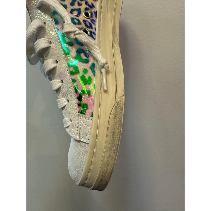 P448 Jack Leopard Print Holographic Low Top Sneakers - Size 37