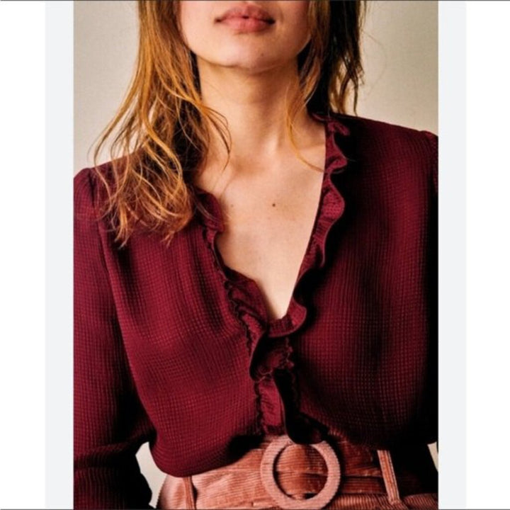 Sezane Luce Blouse in Bordeaux - Size 38