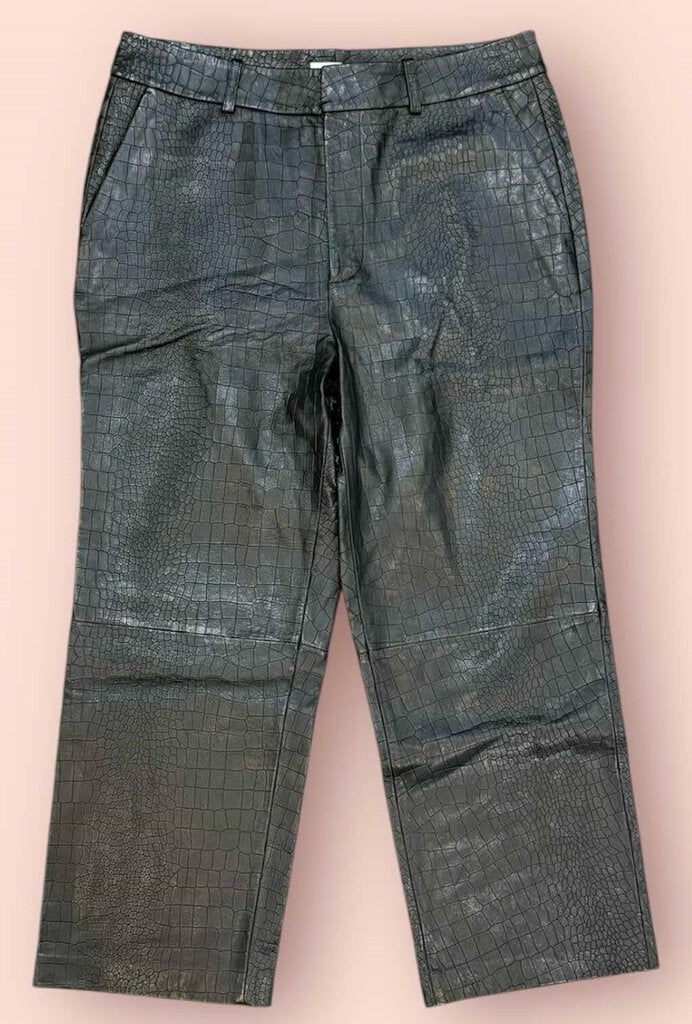 Avec Les Filles Croc Embossed Leather Wide Leg Pants - Size Large