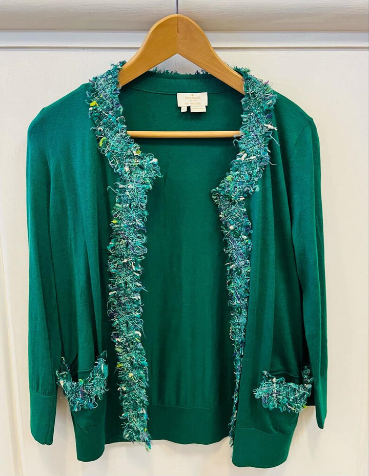 Kate Spade New York Green Tweed Kelly Green Button Cardigan Sweater - Size Medium