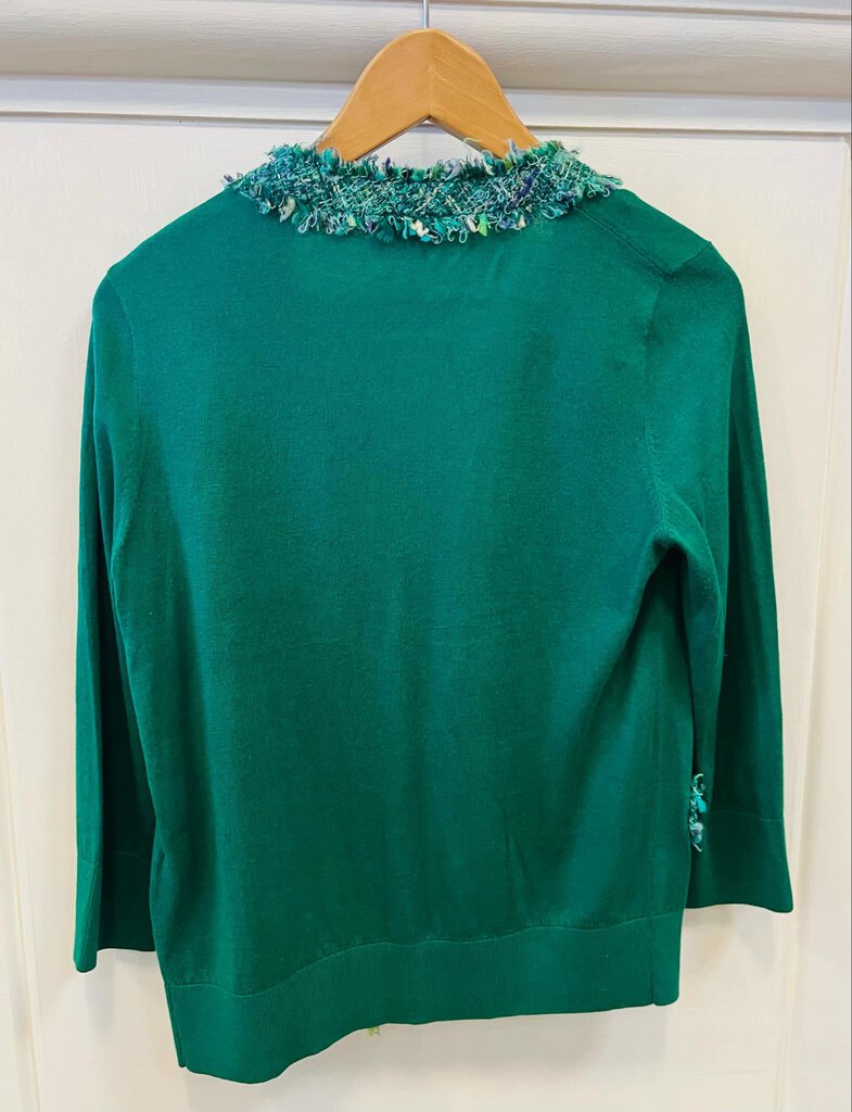 Kate Spade New York Green Tweed Kelly Green Button Cardigan Sweater - Size Medium