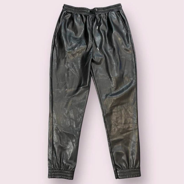 Avec Les Files NWT Black Faux Leather Jogger Pants - Size Small