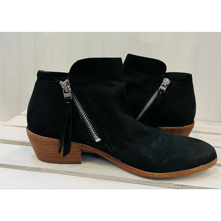 Sam Edelman Packer Ankle Black Suede Leather Double Zip Heeled Bootie - Size 8