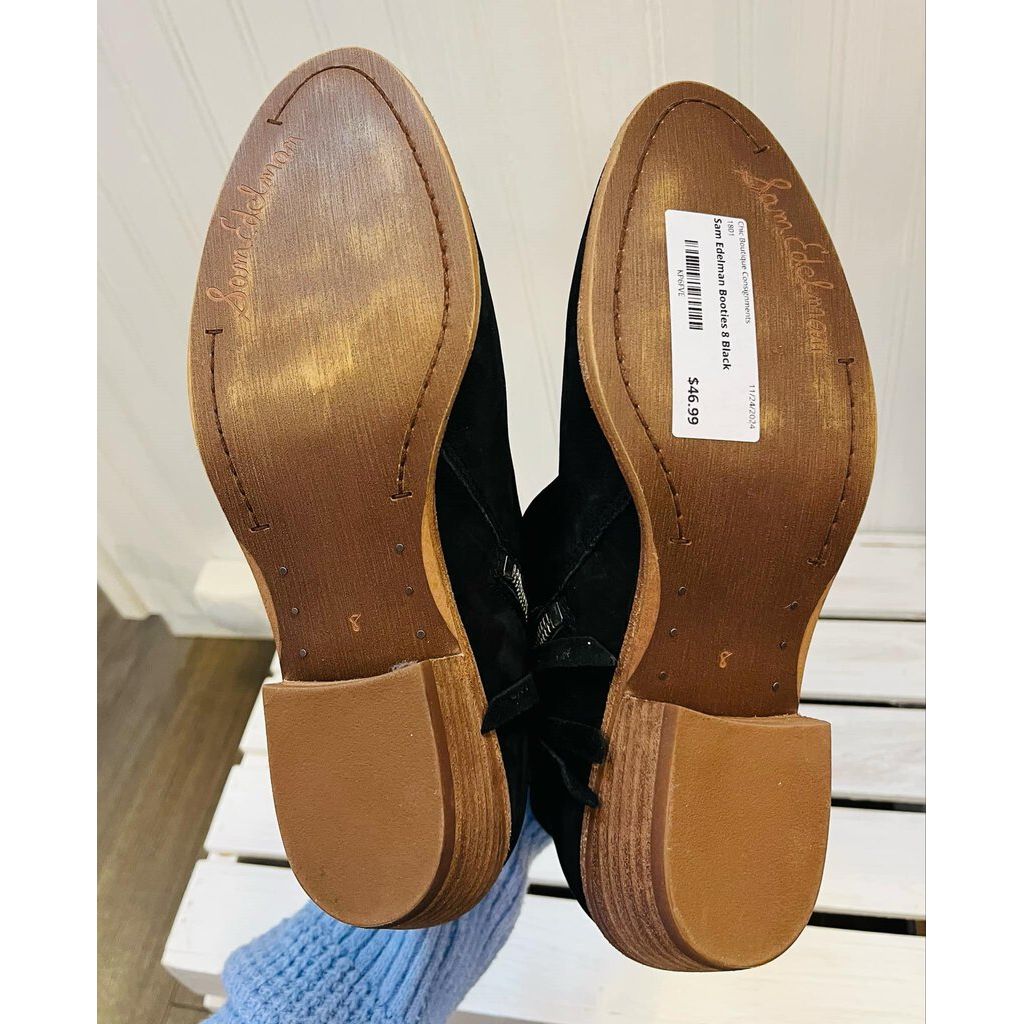 Sam Edelman Packer Ankle Black Suede Leather Double Zip Heeled Bootie - Size 8