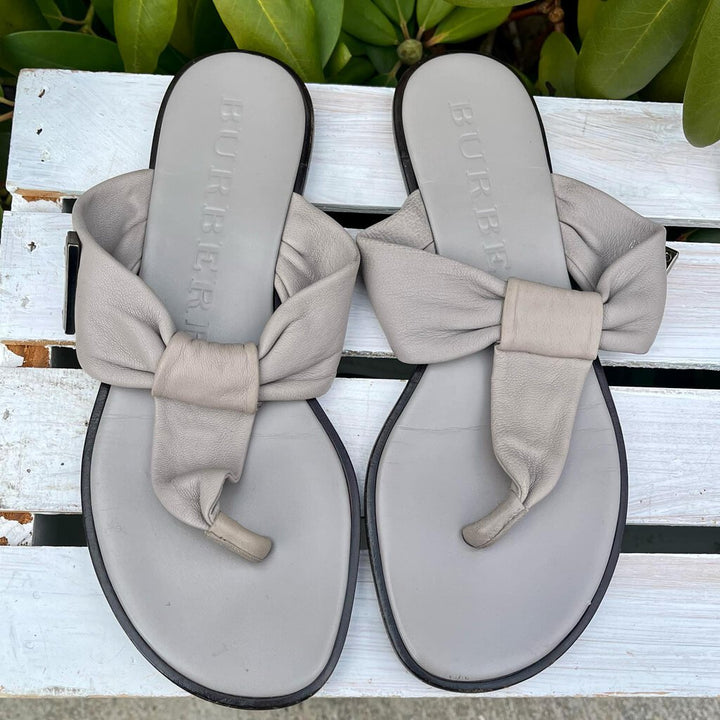 Burberry Leather Thong Flat Logo Sandals - Size 37