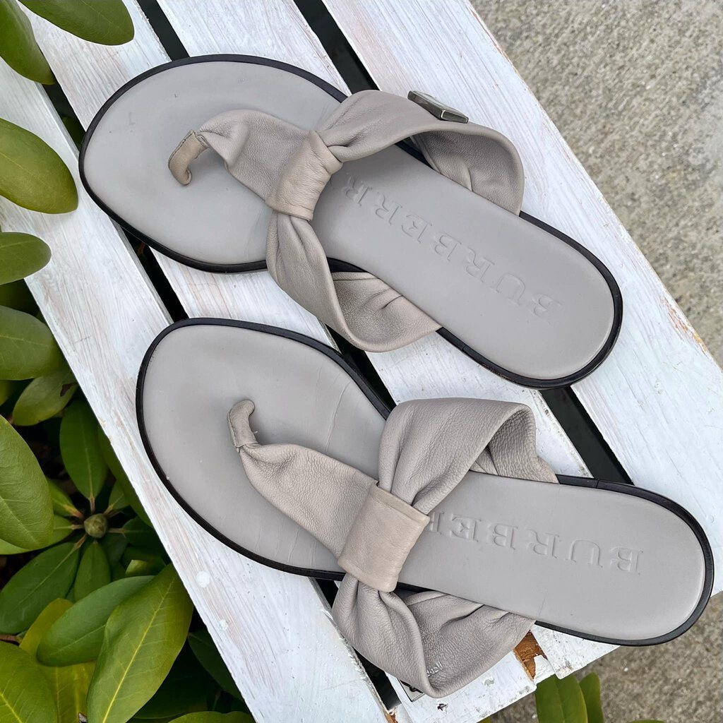 Burberry Leather Thong Flat Logo Sandals - Size 37