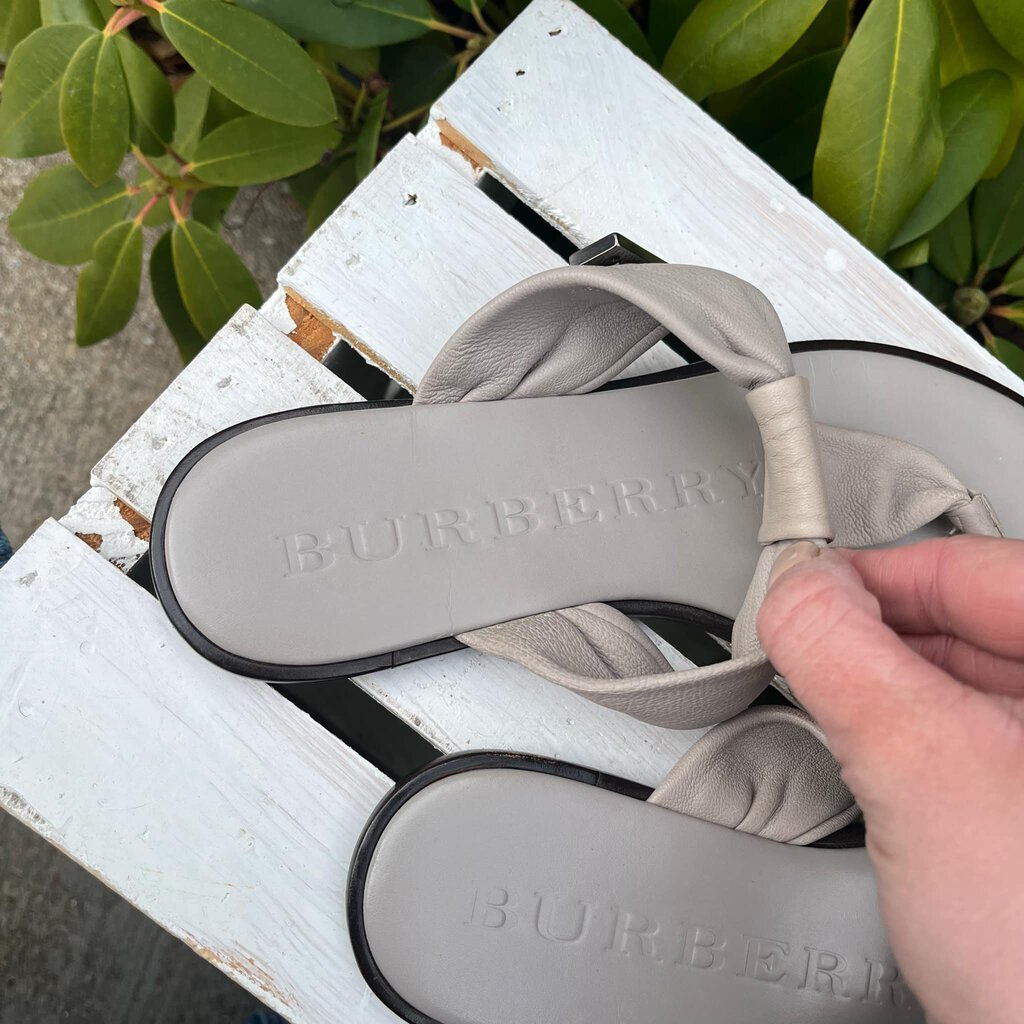 Burberry Leather Thong Flat Logo Sandals - Size 37