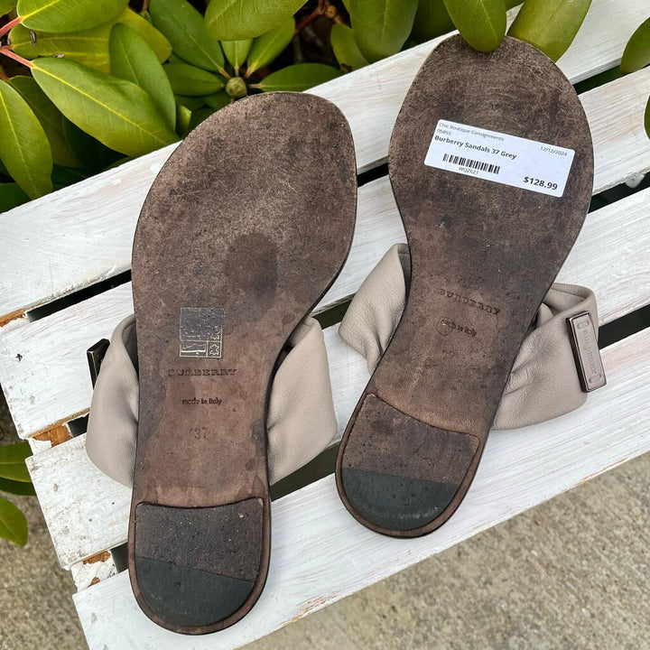 Burberry Leather Thong Flat Logo Sandals - Size 37