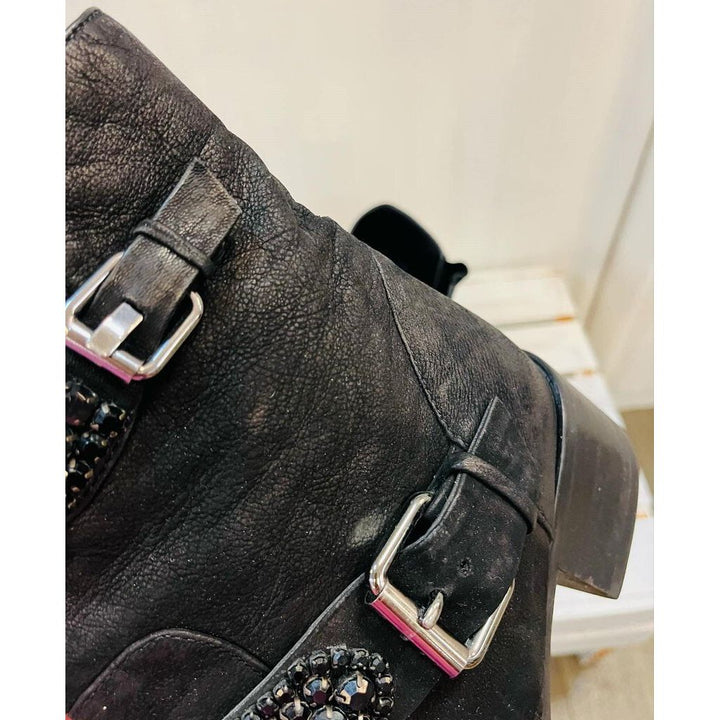 Kurt Geiger Carvela Black Studded Buckle Booties - Size 39