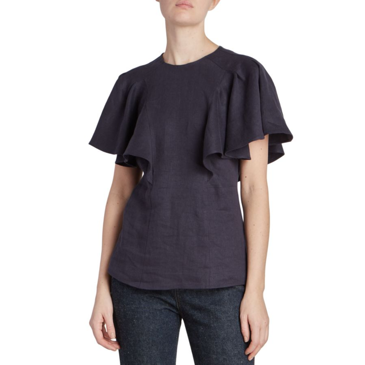 Chloé NWT Linen Flutter Sleeve Top in Ink Navy - Size 42