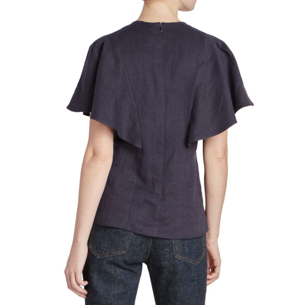 Chloé NWT Linen Flutter Sleeve Top in Ink Navy - Size 42