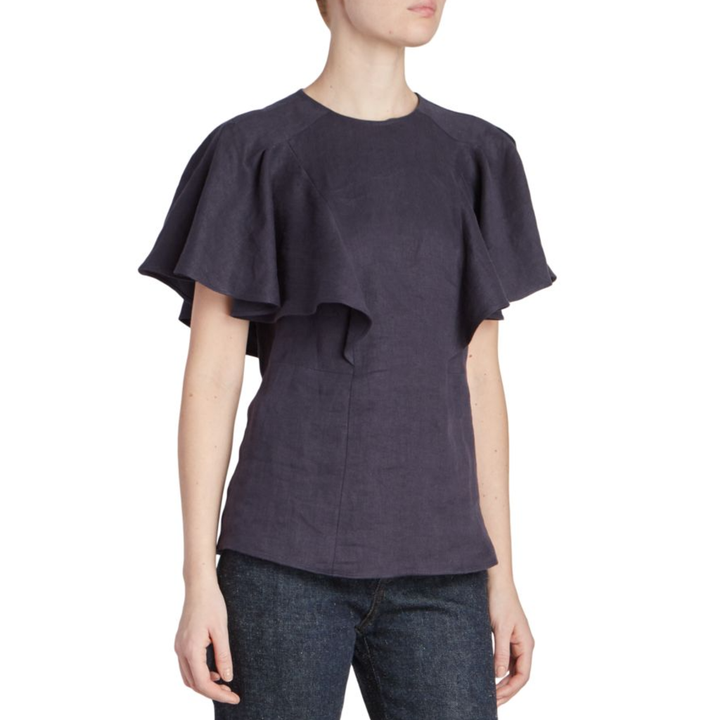 Chloé NWT Linen Flutter Sleeve Top in Ink Navy - Size 42