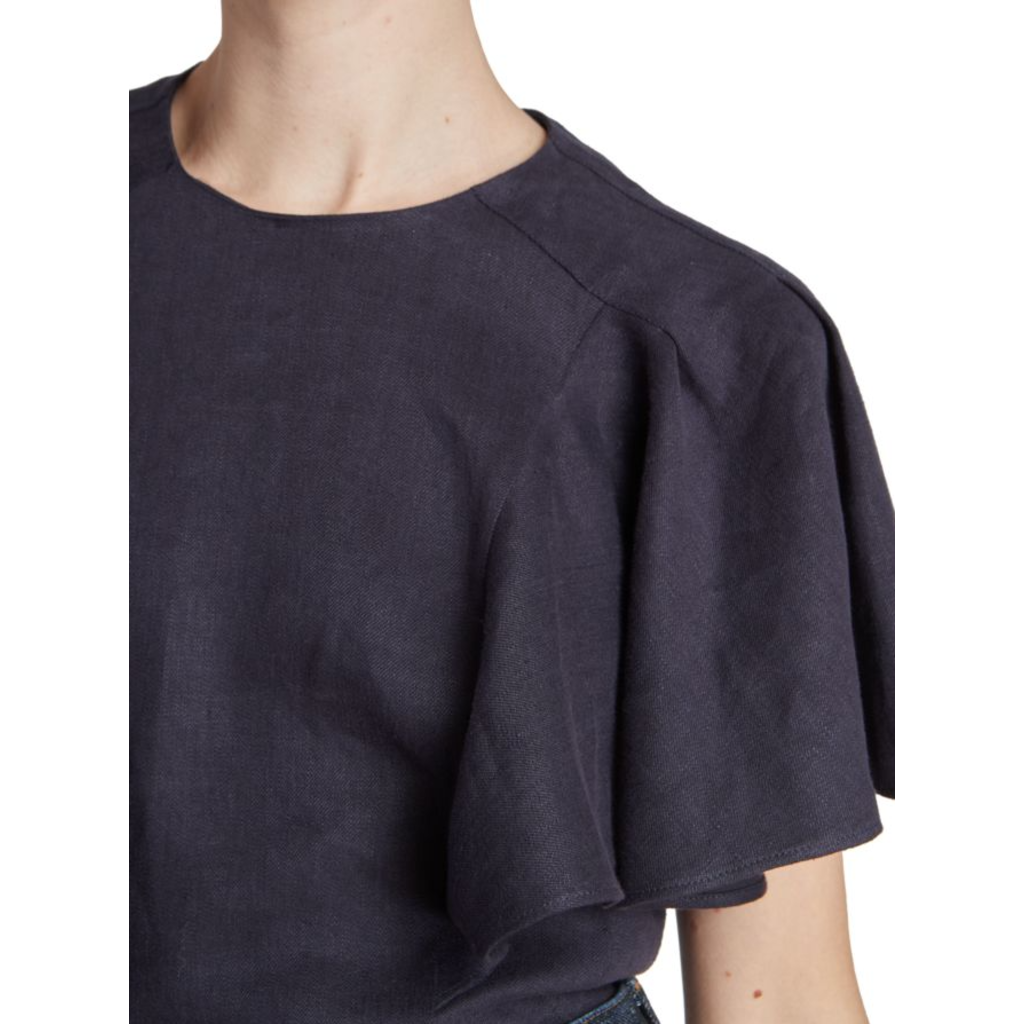 Chloé NWT Linen Flutter Sleeve Top in Ink Navy - Size 42