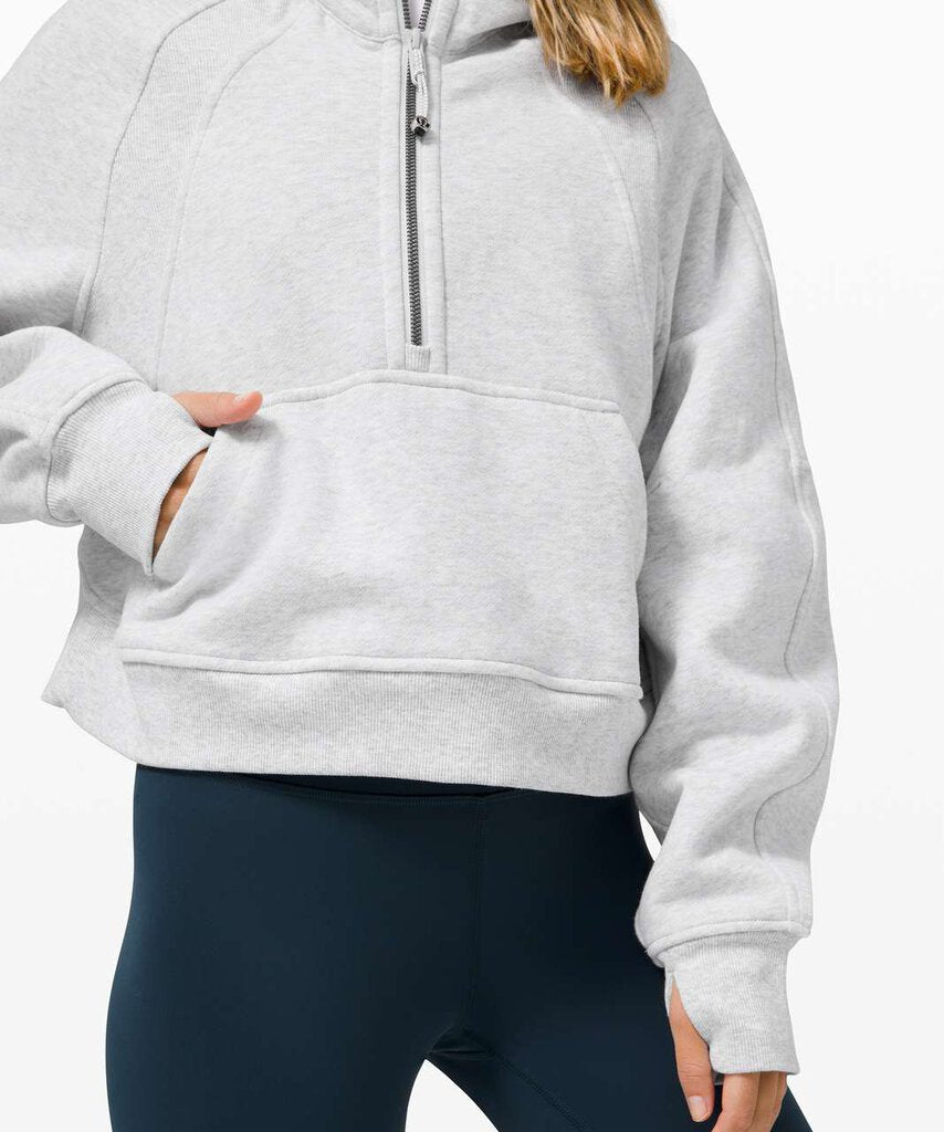 Lululemon Scuba Oversized 1/2 Zip Hoodie in Heathered Core Ultra Light Grey - Size XS/S(Retails $118)