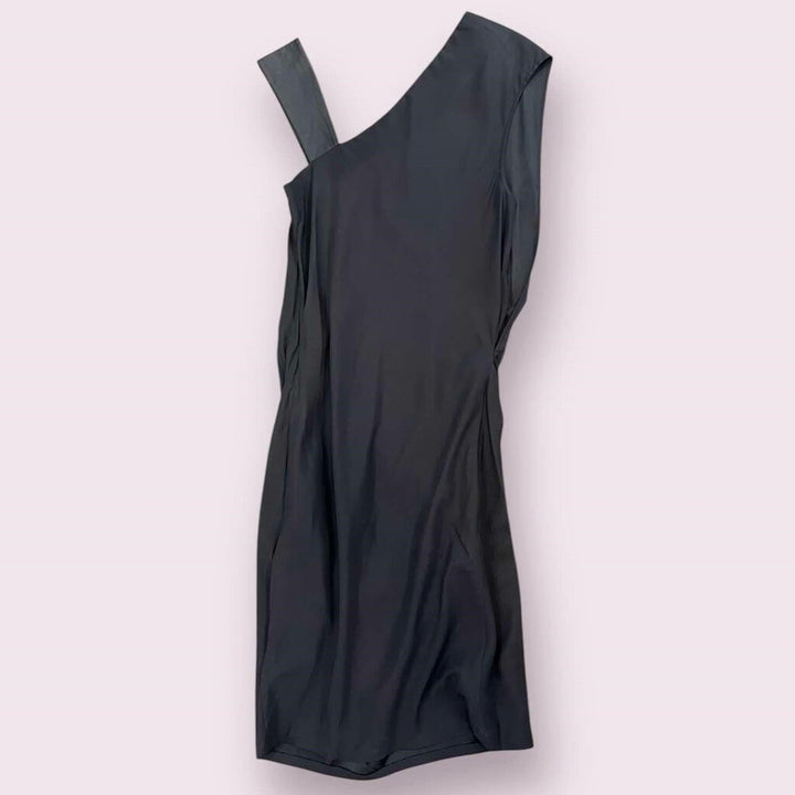 Helmut Lang Sleeveless Draped One Asymmetric Strap Black Dress - Size 8
