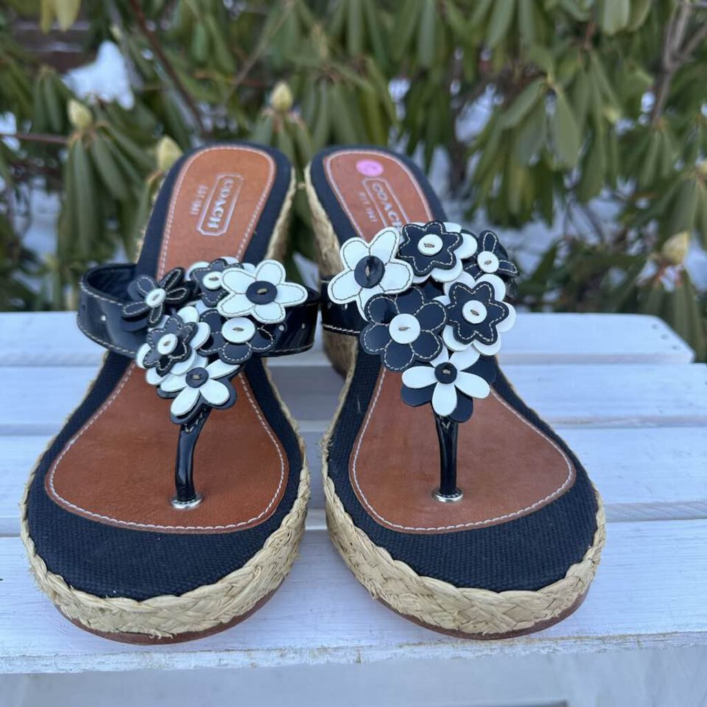Coach Floral Leather Espadrille Jesica Wedge Sandals - Size 8.5