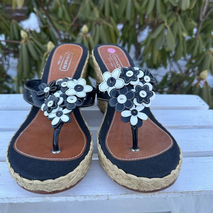 Coach Floral Leather Espadrille Jesica Wedge Sandals - Size 8.5