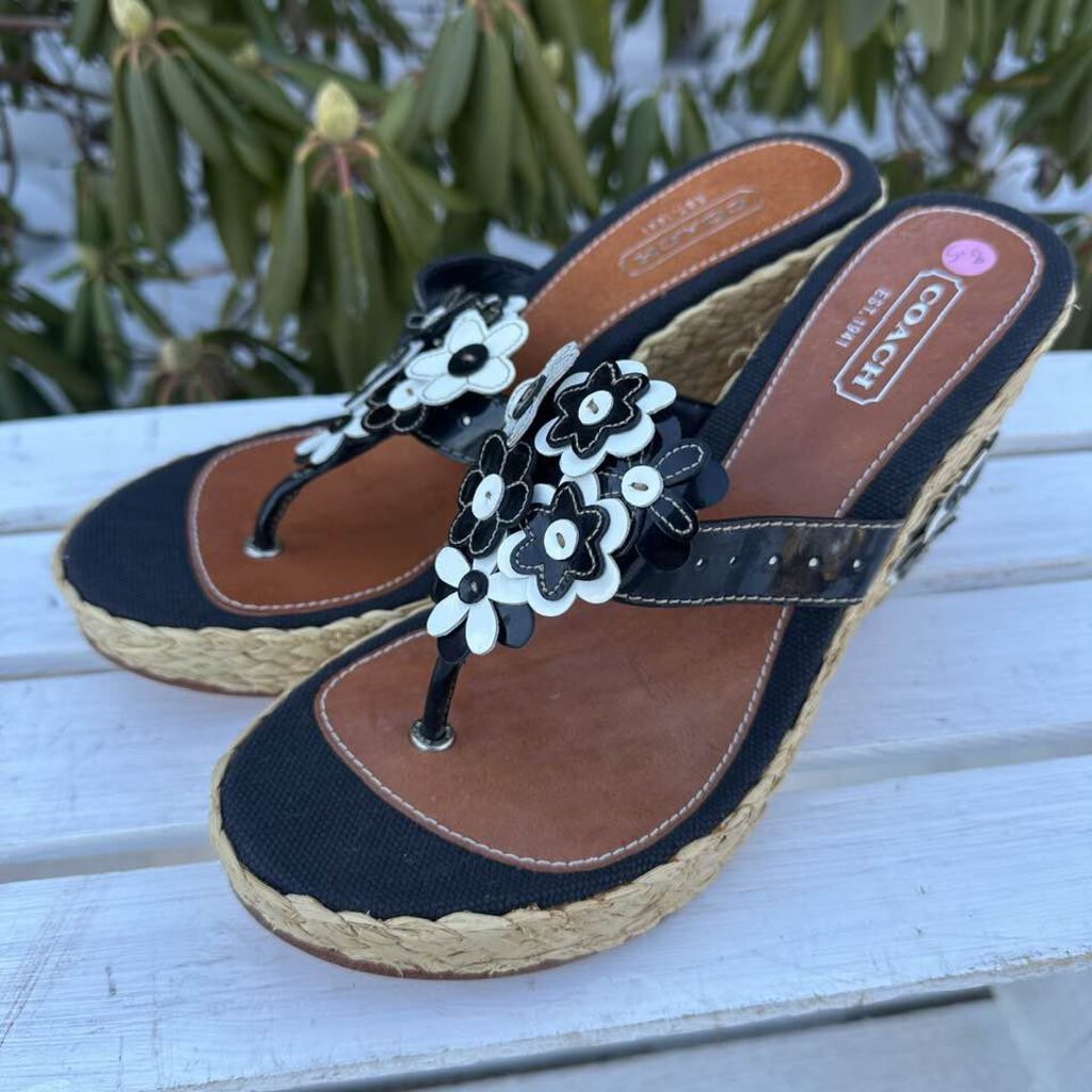 Coach Floral Leather Espadrille Jesica Wedge Sandals - Size 8.5