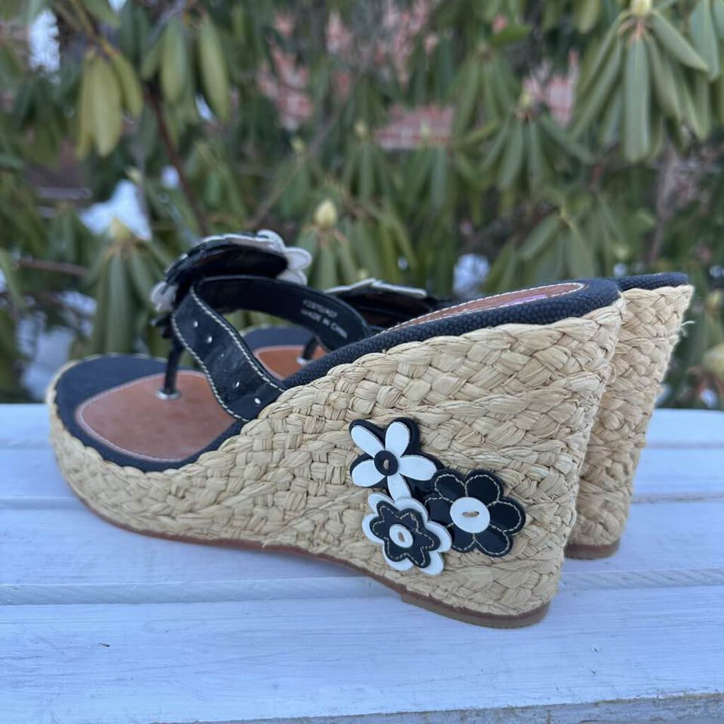 Coach Floral Leather Espadrille Jesica Wedge Sandals - Size 8.5