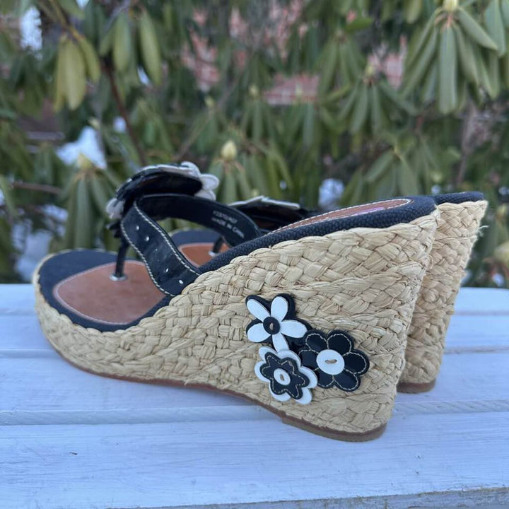 Coach Floral Leather Espadrille Jesica Wedge Sandals - Size 8.5