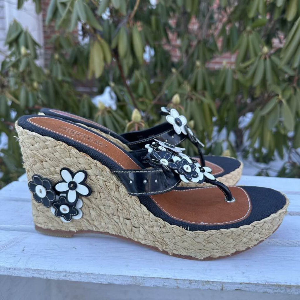 Coach Floral Leather Espadrille Jesica Wedge Sandals - Size 8.5