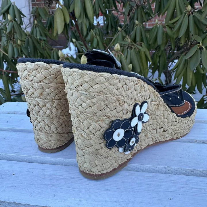 Coach Floral Leather Espadrille Jesica Wedge Sandals - Size 8.5
