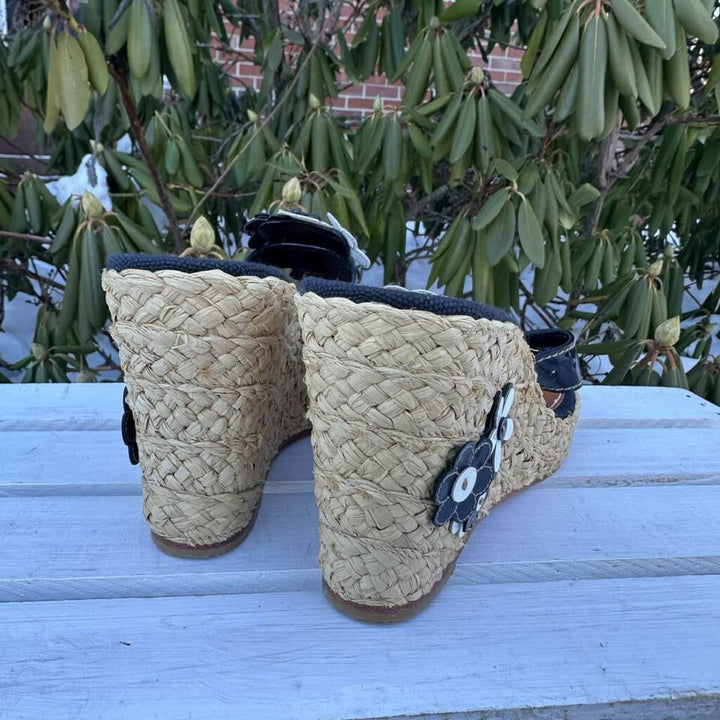 Coach Floral Leather Espadrille Jesica Wedge Sandals - Size 8.5