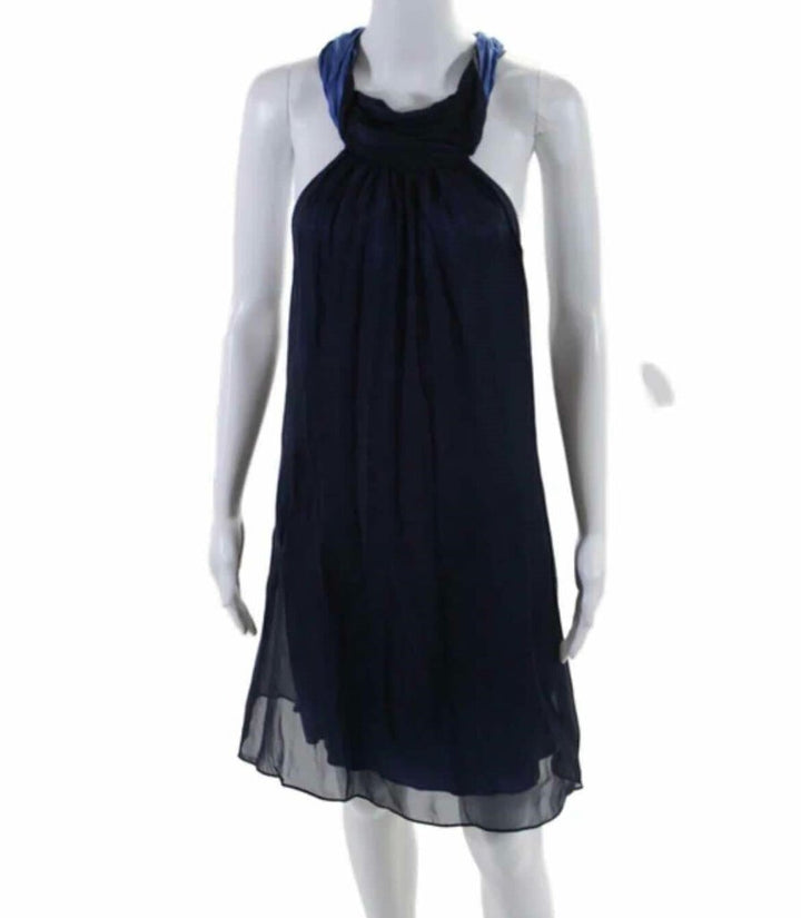 Alice + Olivia Open Back Halter Sheer Overlay Mini Silk Dress - Size Large