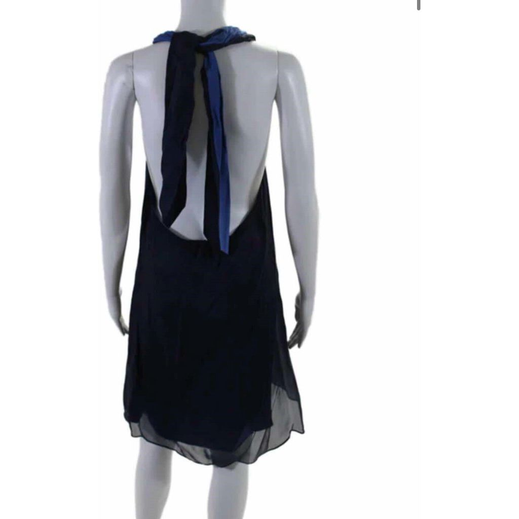 Alice + Olivia Open Back Halter Sheer Overlay Mini Silk Dress - Size Large