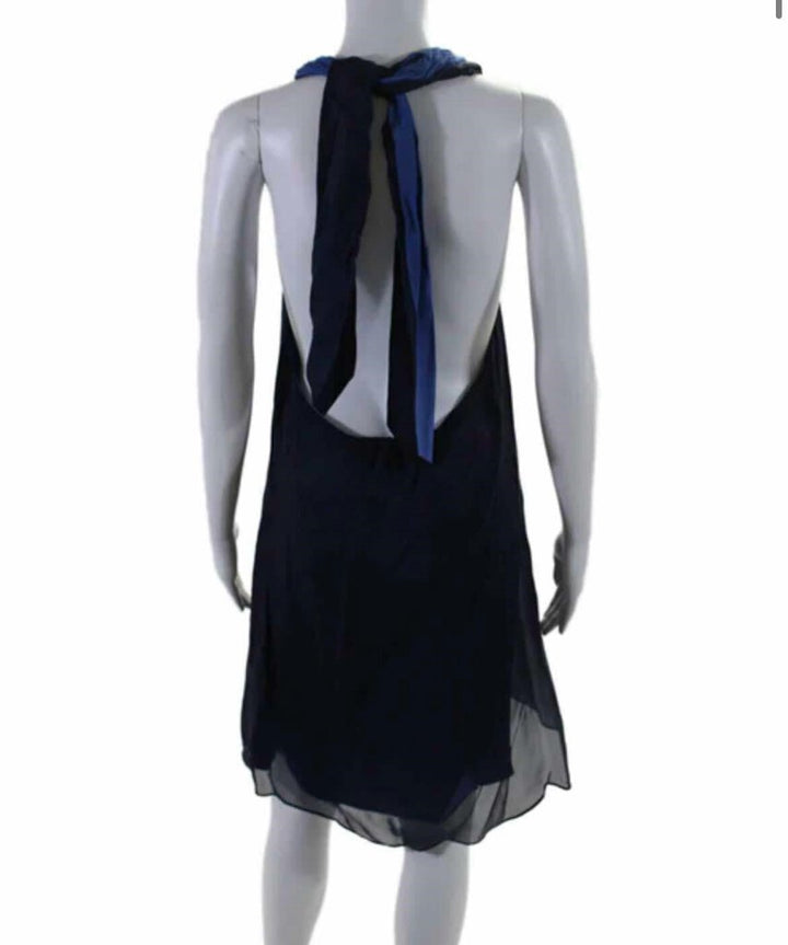 Alice + Olivia Open Back Halter Sheer Overlay Mini Silk Dress - Size Large
