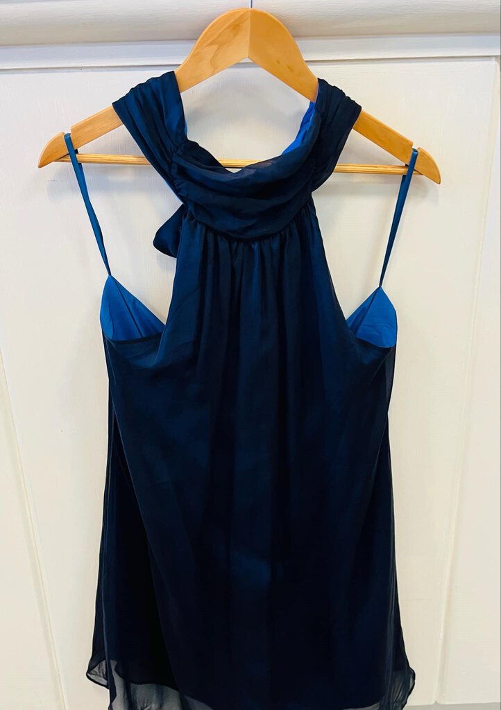 Alice + Olivia Open Back Halter Sheer Overlay Mini Silk Dress - Size Large