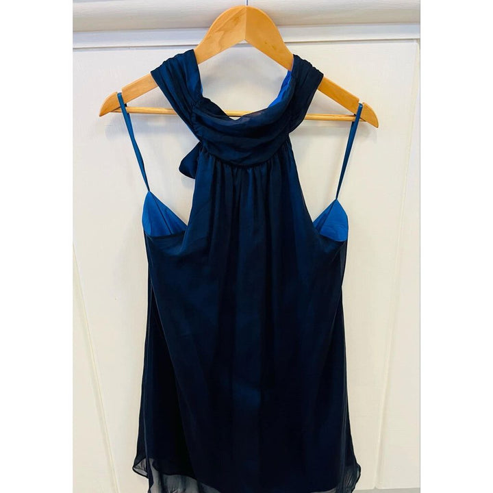 Alice + Olivia Open Back Halter Sheer Overlay Mini Silk Dress - Size Large