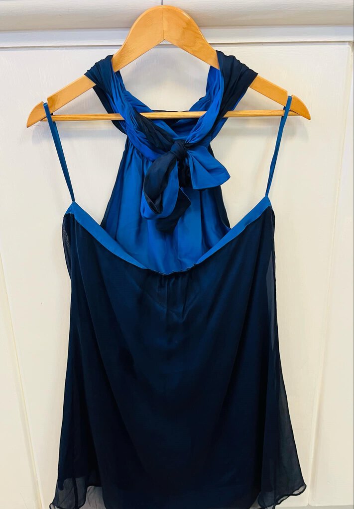 Alice + Olivia Open Back Halter Sheer Overlay Mini Silk Dress - Size Large