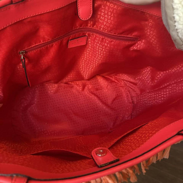 Kate Spade Woven Straw Fringe Tote