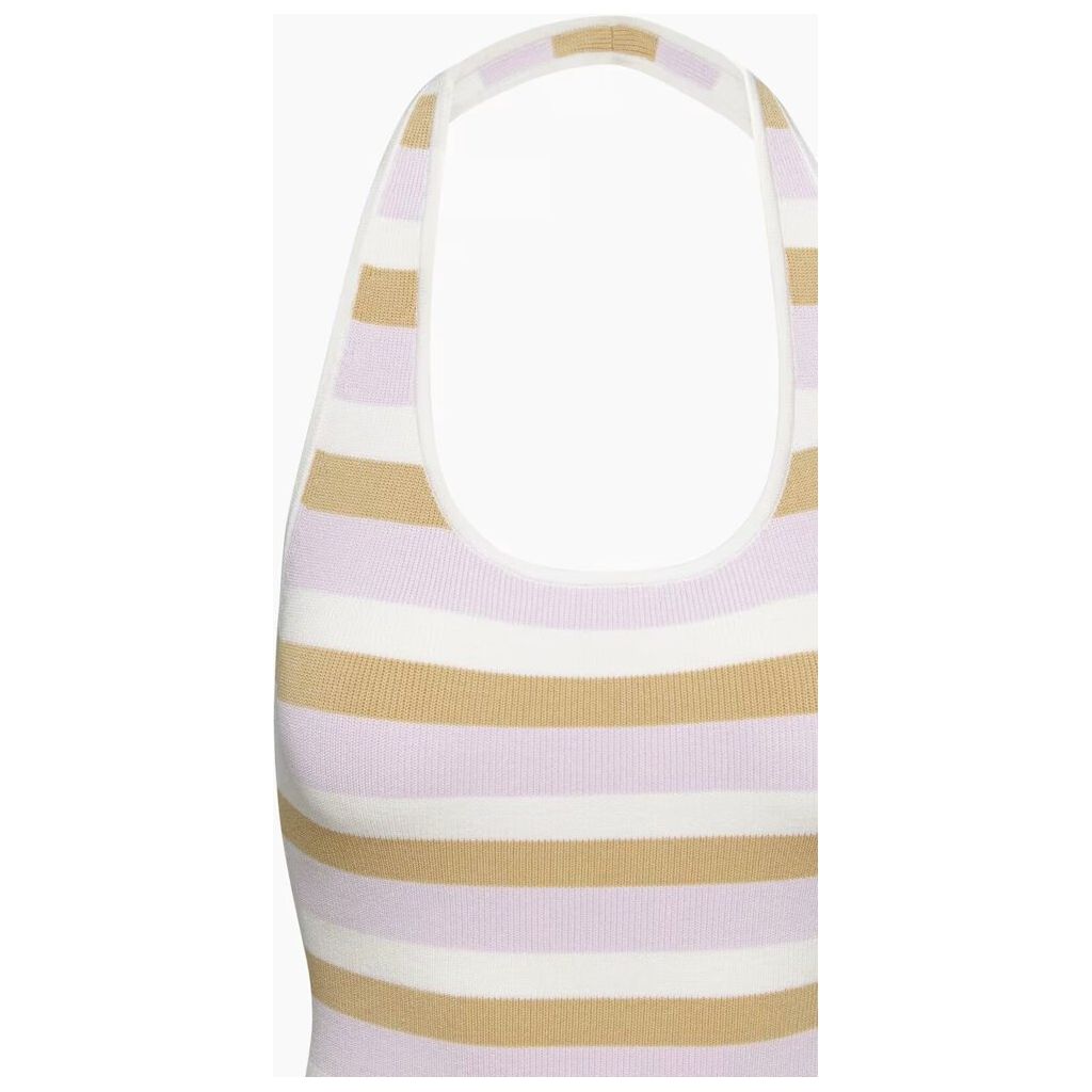 Babaton NWT Ribbed Backless Halter Dress in Flax Beige/Frosted Lilac - Size Large