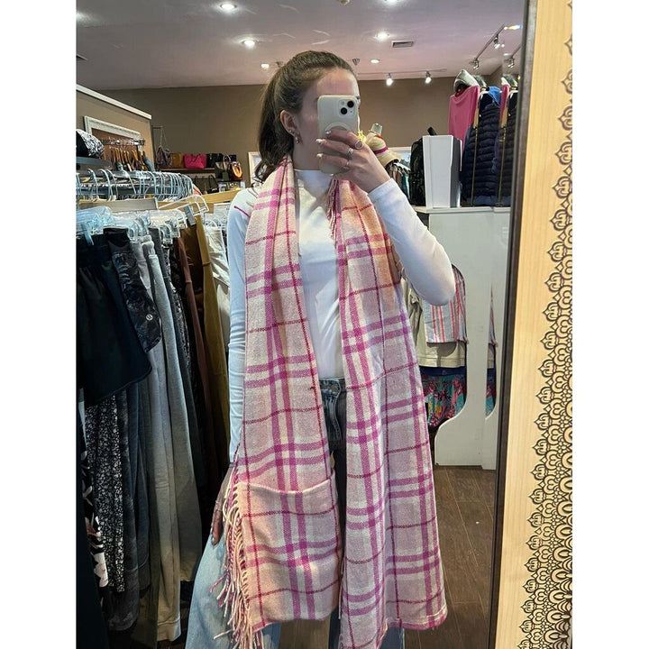 Burberry Wool Blend Fringe Pocketed Scarf