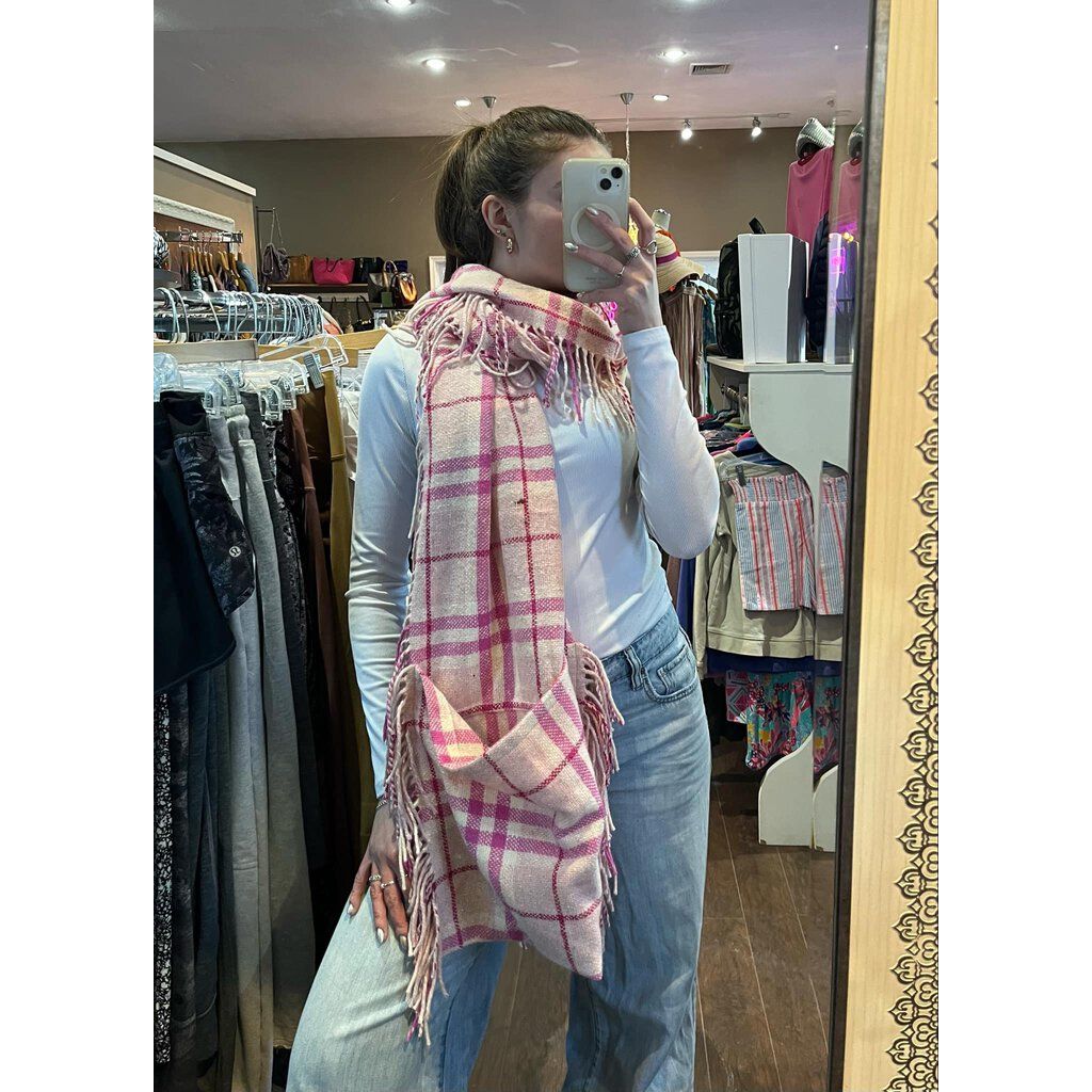 Burberry Wool Blend Fringe Pocketed Scarf