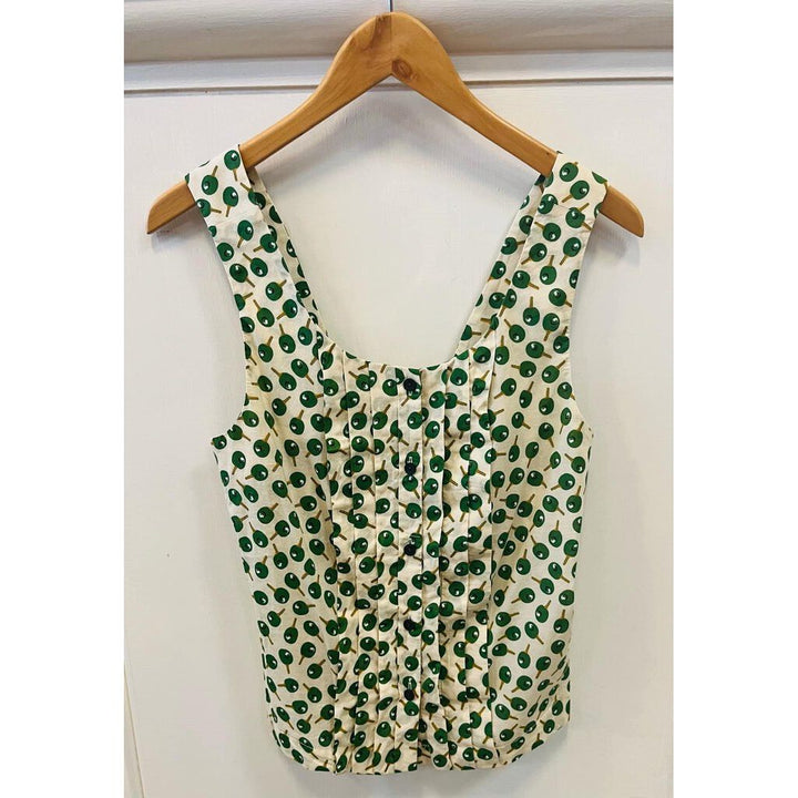 Anthropologie Ping Pong Paddle Green and White Sleeveless Top - Size 4