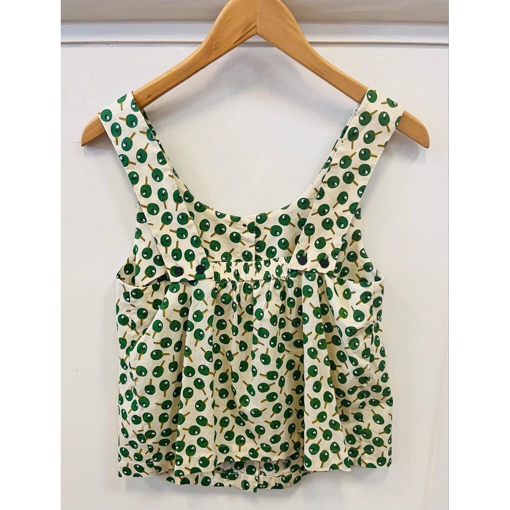 Anthropologie Ping Pong Paddle Green and White Sleeveless Top - Size 4