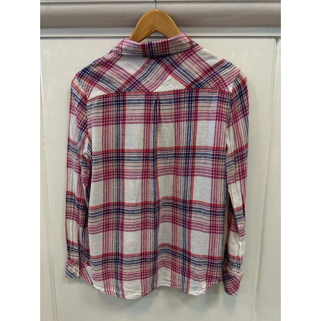 Rails Charli Button Down in White Peach Fuschia - Size XS