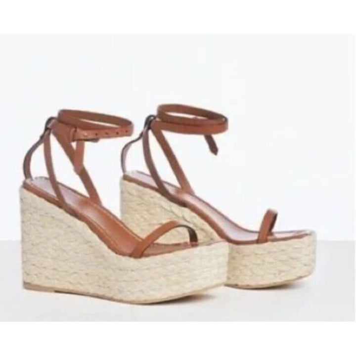 Frame Le Venice Espadrille Platform Wedge Sandal In Tobacco - Size 40