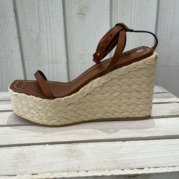 Frame Le Venice Espadrille Platform Wedge Sandal In Tobacco - Size 40