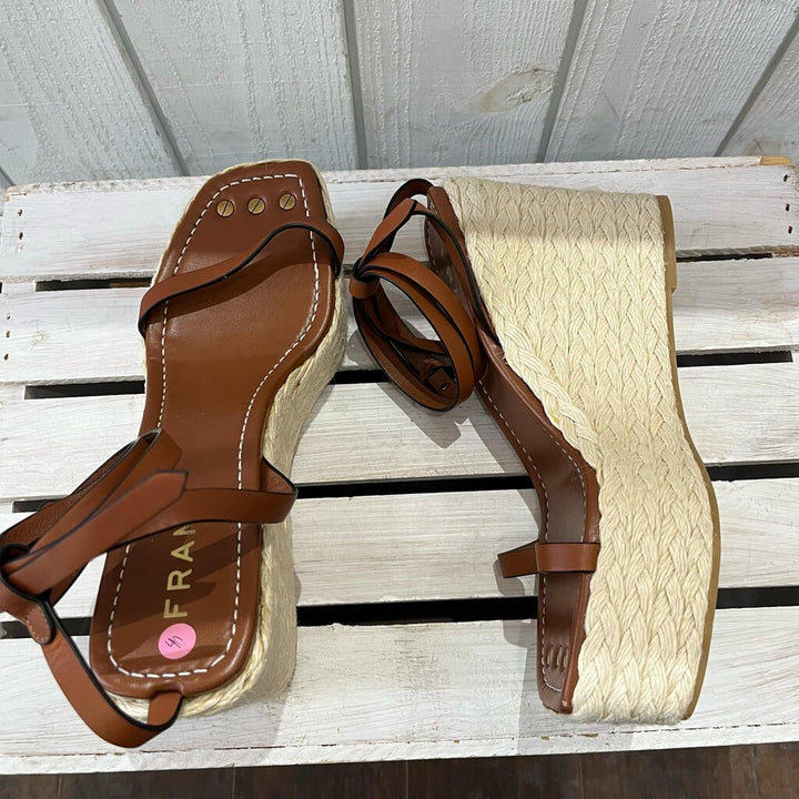Frame Le Venice Espadrille Platform Wedge Sandal In Tobacco - Size 40