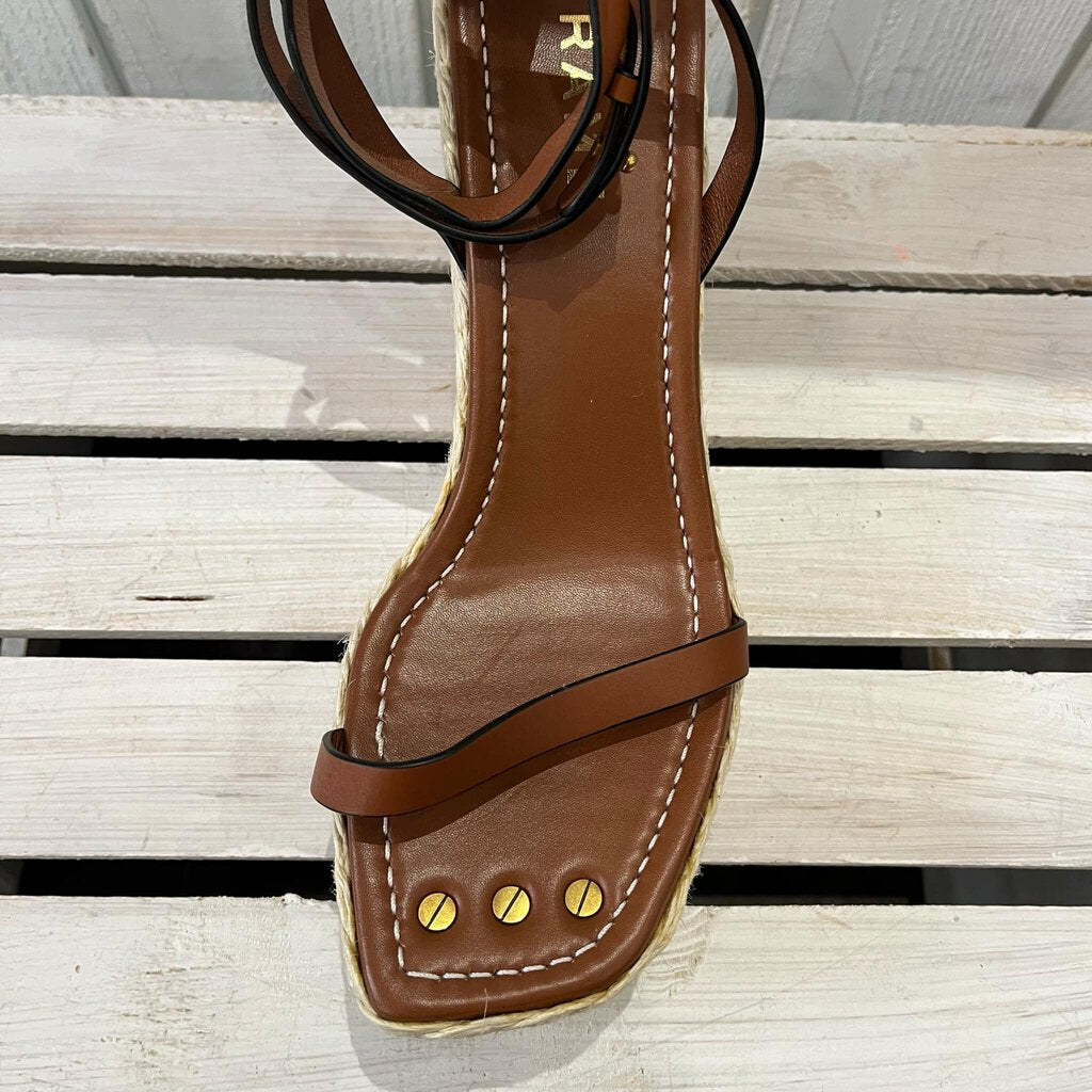 Frame Le Venice Espadrille Platform Wedge Sandal In Tobacco - Size 40