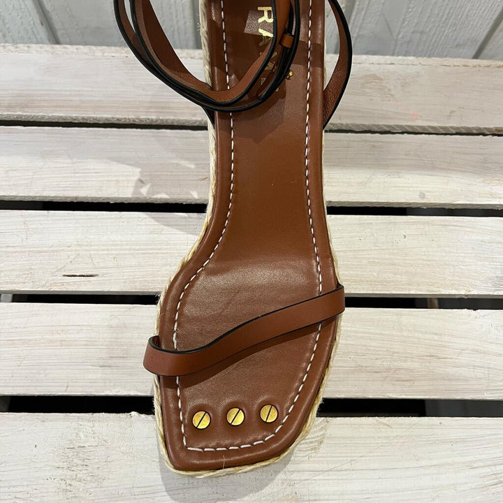 Frame Le Venice Espadrille Platform Wedge Sandal In Tobacco - Size 40