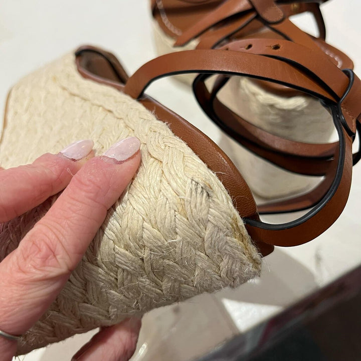 Frame Le Venice Espadrille Platform Wedge Sandal In Tobacco - Size 40