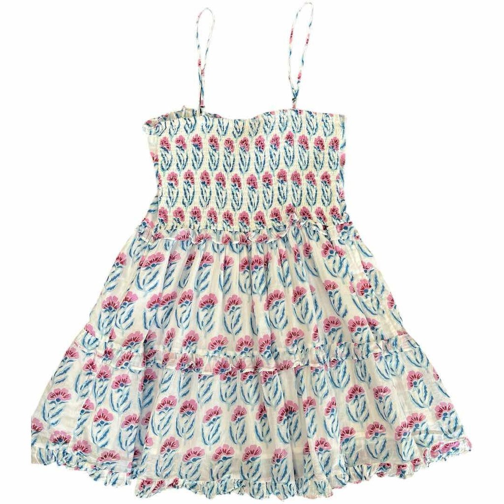 Oliphant Tiered Smocked Back Mini Dress in Poppy Blue - Size Medium