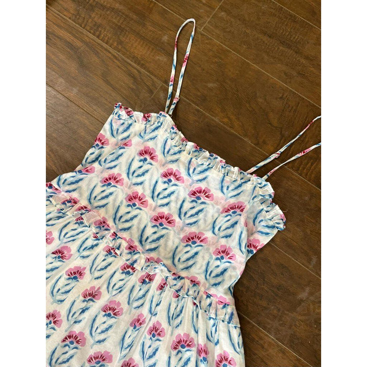 Oliphant Tiered Smocked Back Mini Dress in Poppy Blue - Size Medium