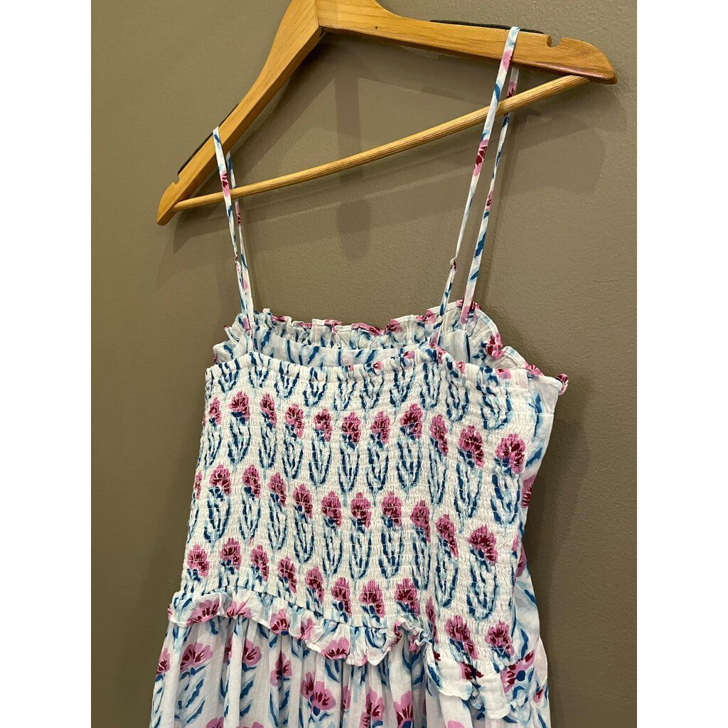 Oliphant Tiered Smocked Back Mini Dress in Poppy Blue - Size Medium